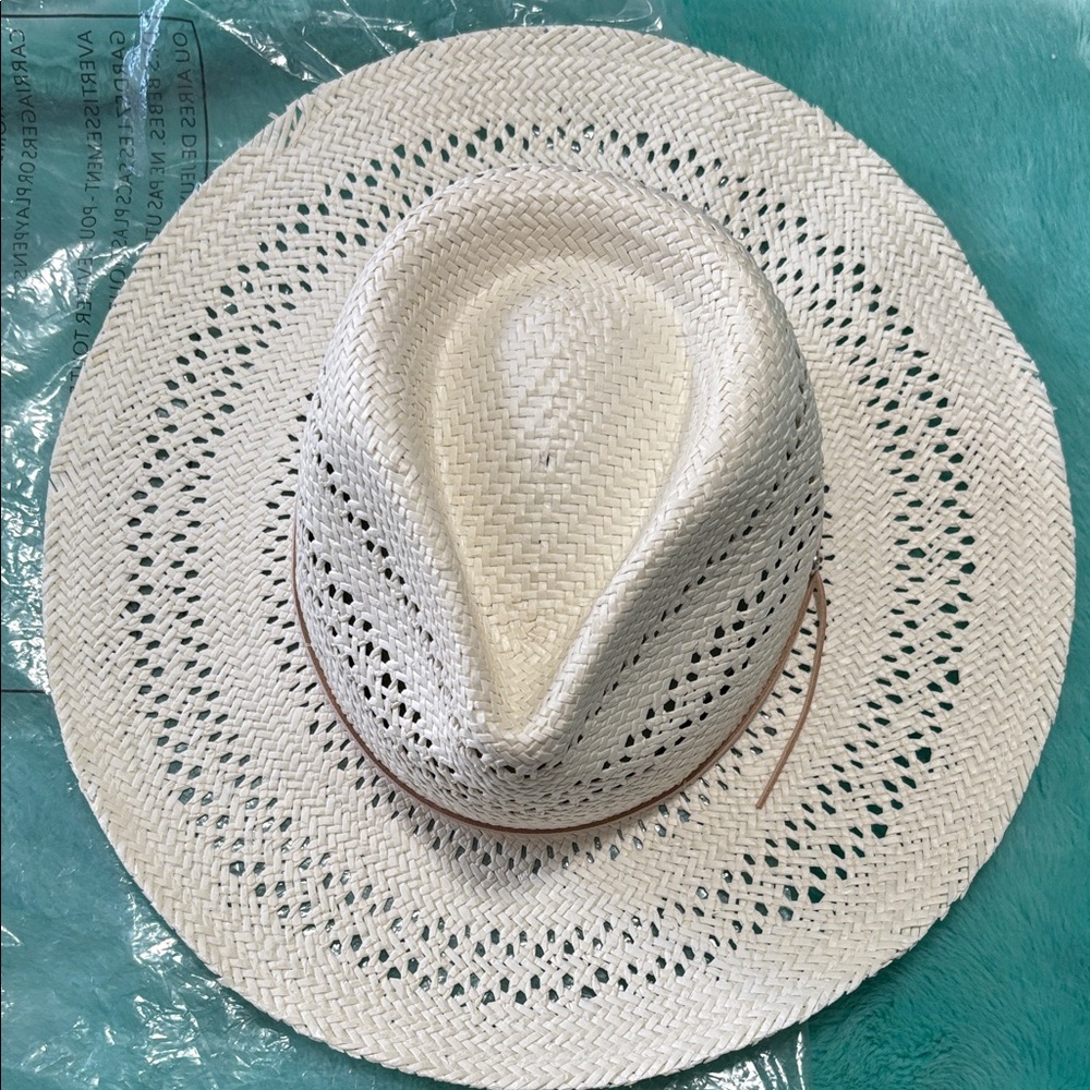 Rag & Bone New York Cream NWT Straw Hat with Tan Accents NEW WITH TAGS